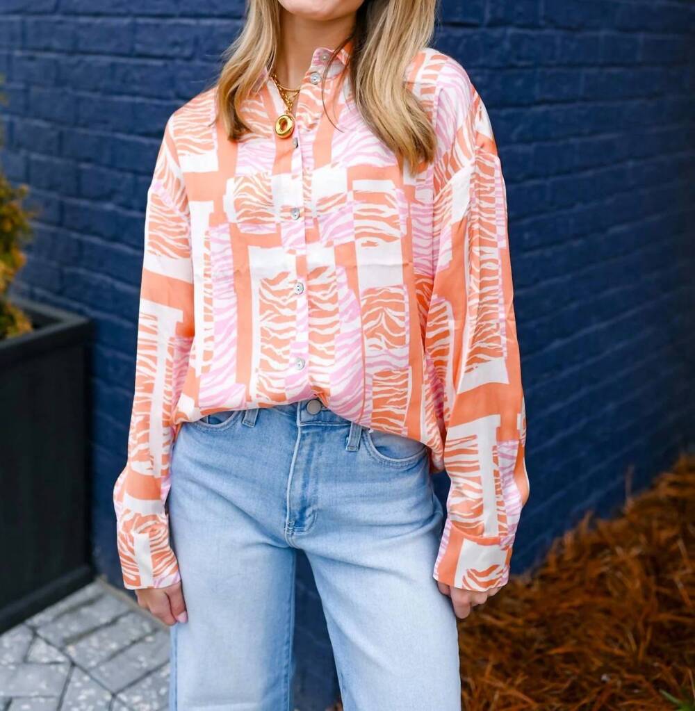 NEW ESQUALO divine blocks printed blouse in orange